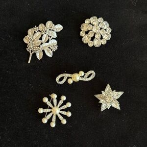 Elegant Silver Rhinestone and Pearl Pin Collection
